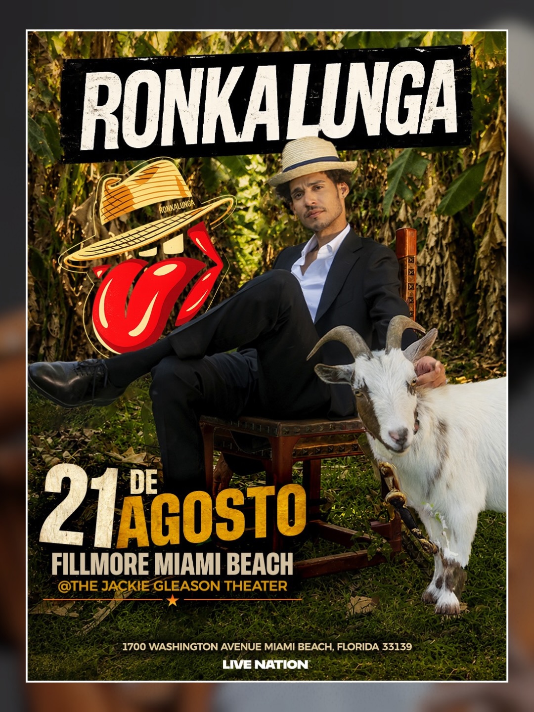 Póster oficial de Ronkalunga: 21 de agosto en The Fillmore Miami Beach, presentado por Live Nation